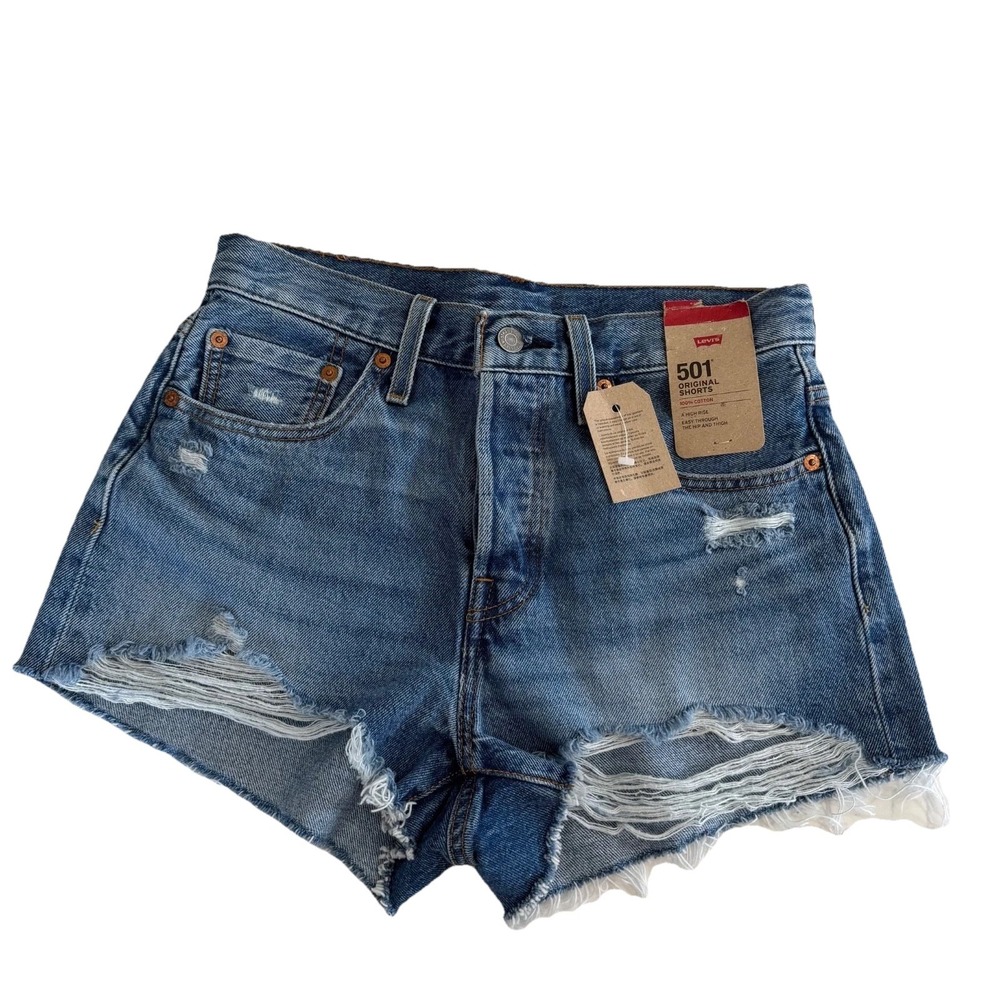 Levi's 501 Original Shorts Womens 27 Distressed, High Rise Cutoff Denim NWT